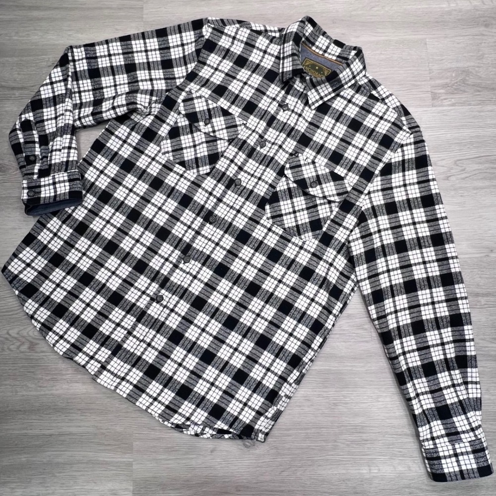Anchorage Expedition Brand Mens Large Black White Plaid Cotton Flannel Shirt L